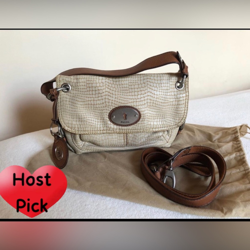 FOSSIL MADDOX SNAKE PRINT TAN/BROWN LEATHER 👜